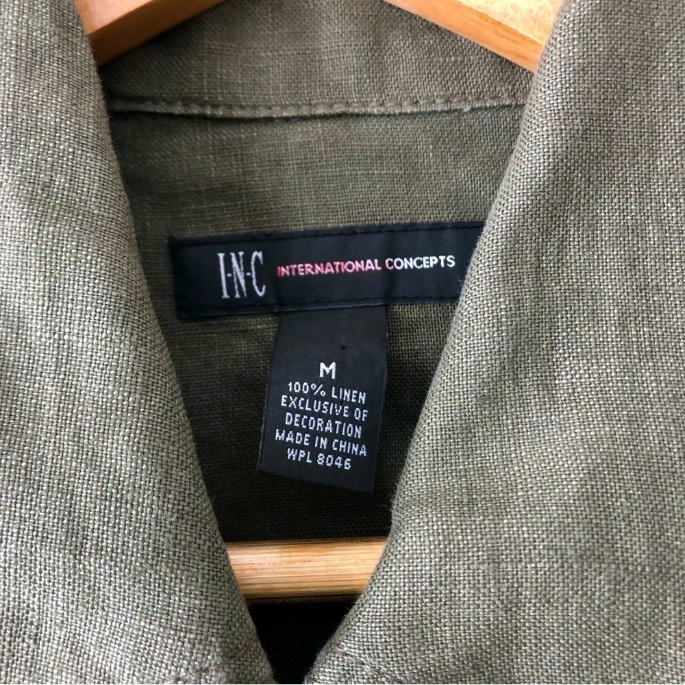 International Concepts 100% Linen Embroidered Olive Green Utility Jacket Sz M - Picture 13 of 13
